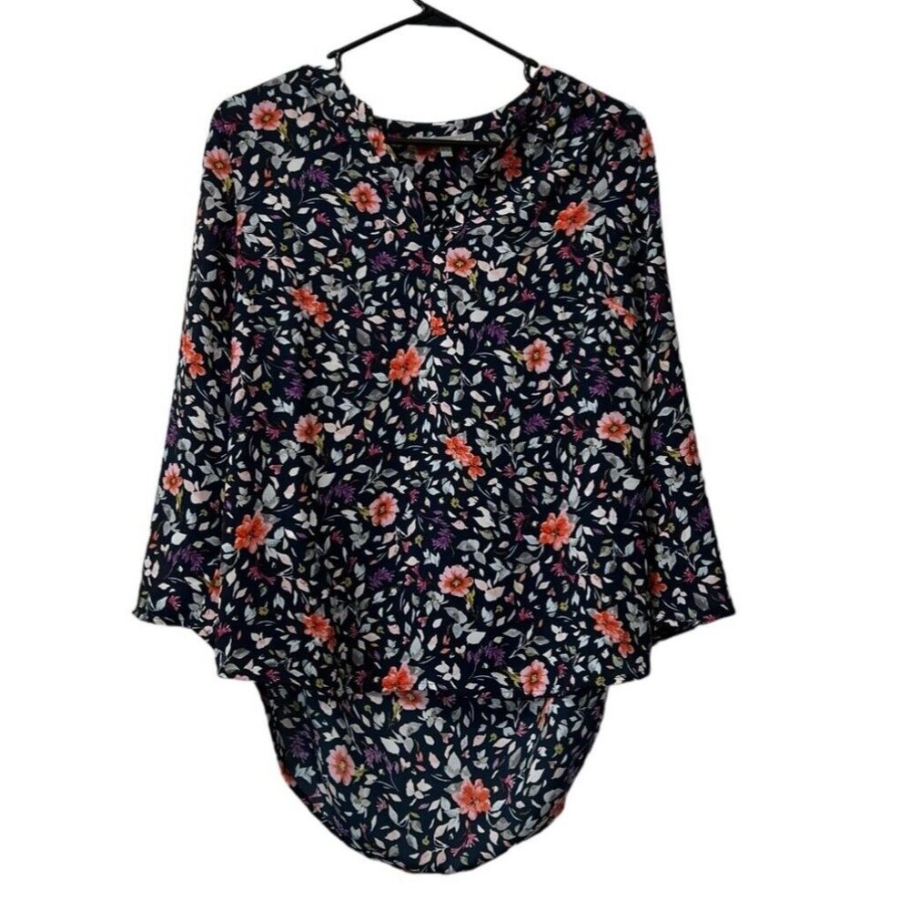 Daniel Rainn Blouse Floral Print 3/4 Sleeve Boho Tunic Size M Preppy Cottagecore